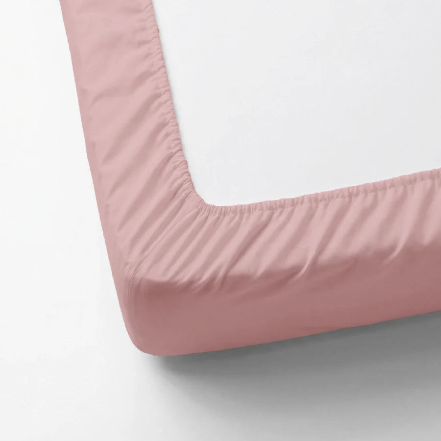 Fitted Bedsheet Set | 200TC Percale | 100% Cotton Bedsheet + 2 Pillow Cases [Sizes: King Bedsheets & Queen/ Double Bedsheets] - Solid-Cameo-Rose