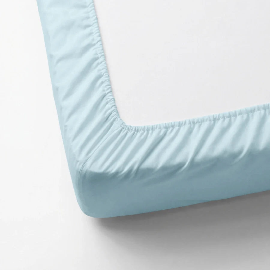 Fitted Bedsheet Set | 200TC Percale | 100% Cotton Bedsheet + 2 Pillow Cases [Sizes: King Bedsheets & Queen/ Double Bedsheets] - Solid-Pale-Blue