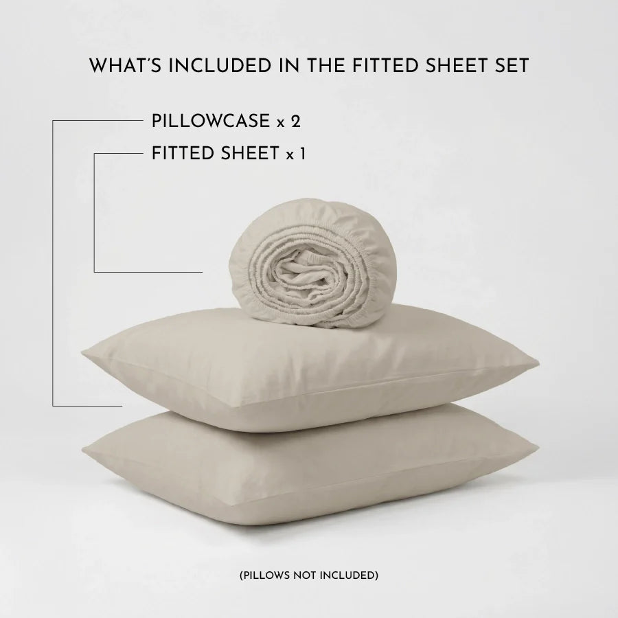 Fitted Bedsheet Set | 200TC Percale | 100% Cotton Bedsheet + 2 Pillow Cases [Sizes: King Bedsheets & Queen/ Double Bedsheets] - Solid-Beige