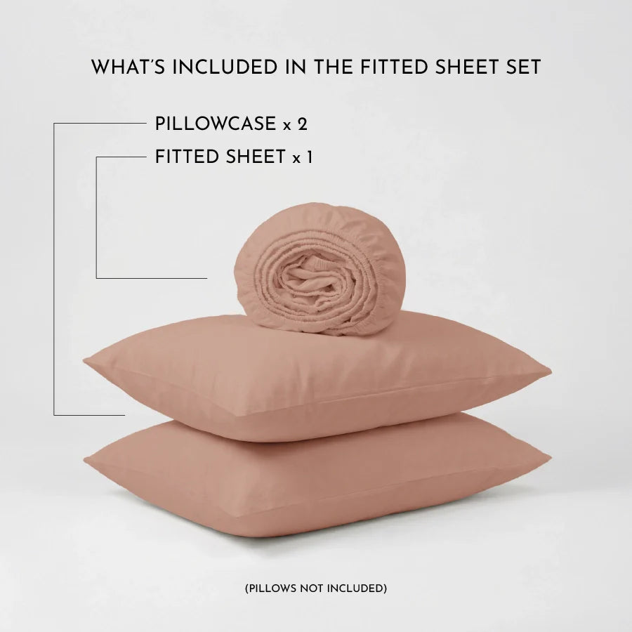 Fitted Bedsheet Set | 200TC Percale | 100% Cotton Bedsheet + 2 Pillow Cases [Sizes: King Bedsheets & Queen/ Double Bedsheets] - Solid-Coral