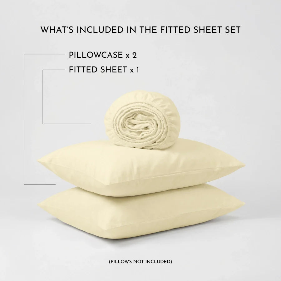 Fitted Bedsheet Set | 200TC Percale | 100% Cotton Bedsheet + 2 Pillow Cases [Sizes: King Bedsheets & Queen/ Double Bedsheets] - Solid-Ivory