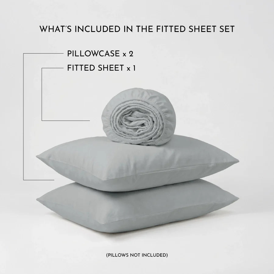 Fitted Bedsheet Set | 200TC Percale | 100% Cotton Bedsheet + 2 Pillow Cases [Sizes: King Bedsheets & Queen/ Double Bedsheets] - Solid-Light-Grey