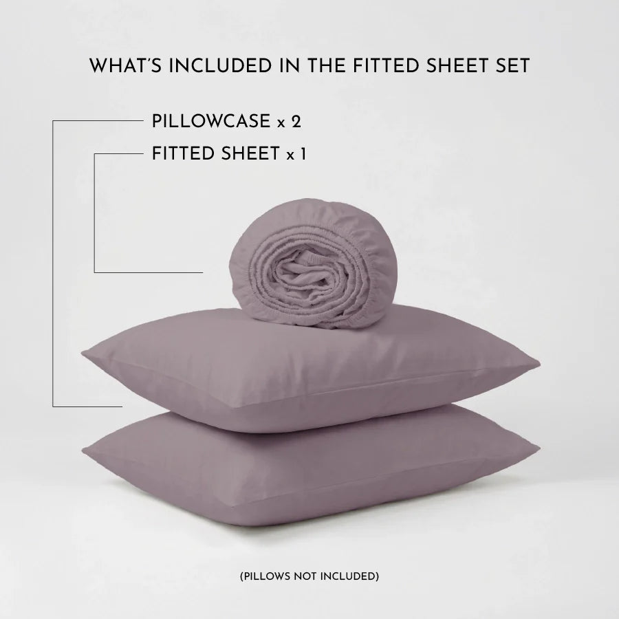 Fitted Bedsheet Set | 200TC Percale | 100% Cotton Bedsheet + 2 Pillow Cases [Sizes: King Bedsheets & Queen/ Double Bedsheets] - Solid-Lilac