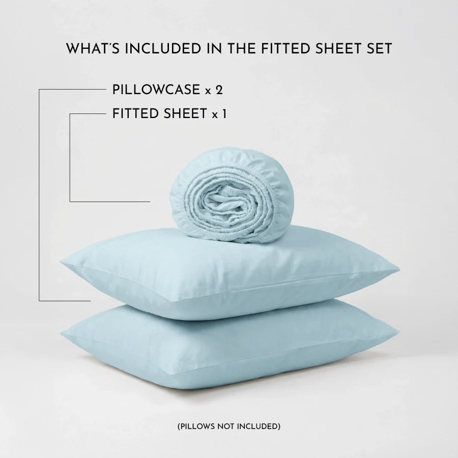 Fitted Bedsheet Set | 200TC Percale | 100% Cotton Bedsheet + 2 Pillow Cases [Sizes: King Bedsheets & Queen/ Double Bedsheets] - Solid-Pale-Blue