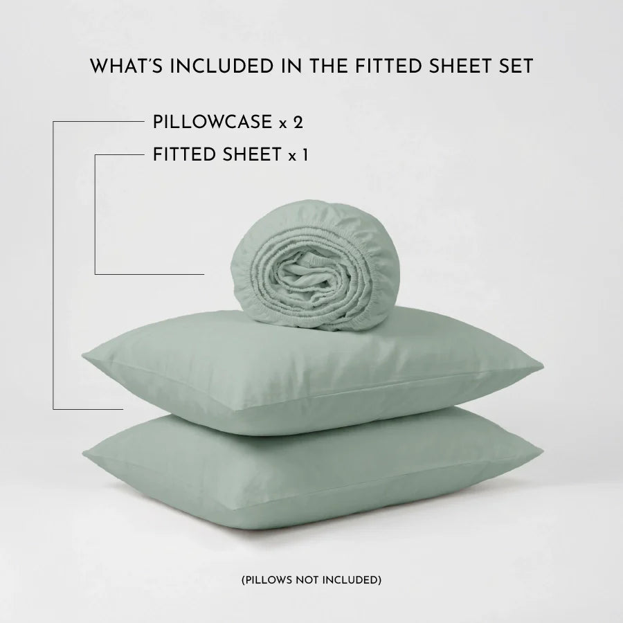 Fitted Bedsheet Set | 200TC Percale | 100% Cotton Bedsheet + 2 Pillow Cases [Sizes: King Bedsheets & Queen/ Double Bedsheets] - Solid-Laurel-Green