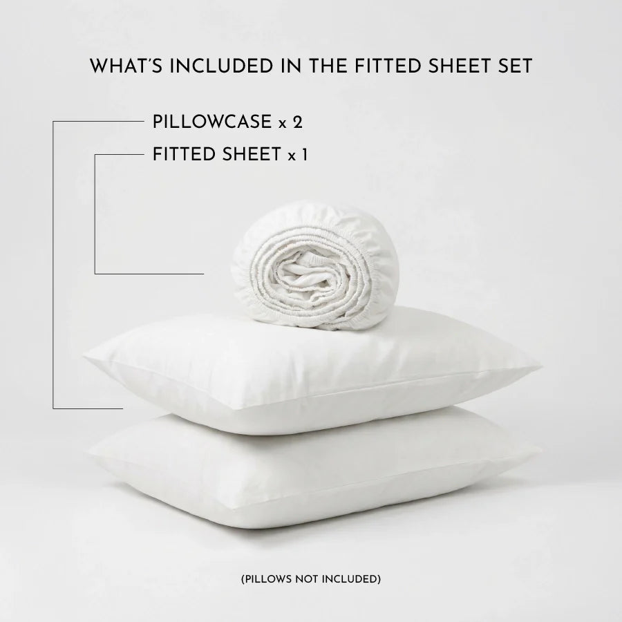 Fitted Bedsheet Set | 200TC Percale | 100% Cotton Bedsheet + 2 Pillow Cases [Sizes: King Bedsheets & Queen/ Double Bedsheets] - Solid-White