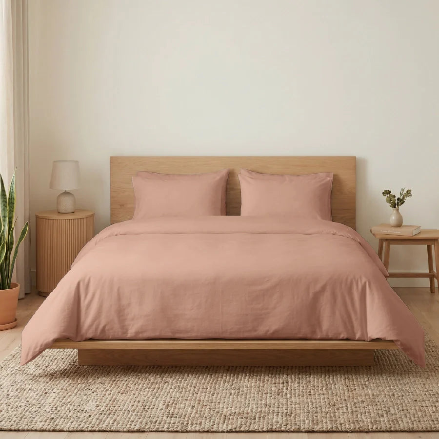 Fitted Bedsheet Set | 200TC Percale | 100% Cotton Bedsheet + 2 Pillow Cases [Sizes: King Bedsheets & Queen/ Double Bedsheets] - Solid-Coral