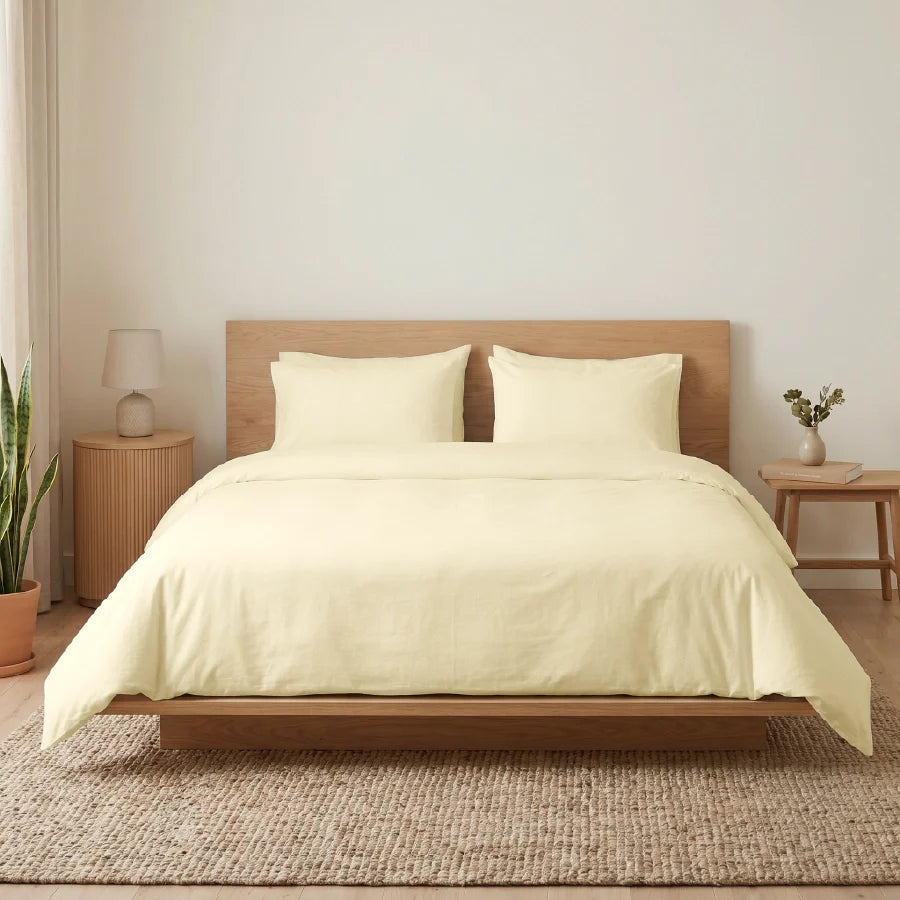 Fitted Bedsheet Set | 200TC Percale | 100% Cotton Bedsheet + 2 Pillow Cases [Sizes: King Bedsheets & Queen/ Double Bedsheets] - Solid-Ivory