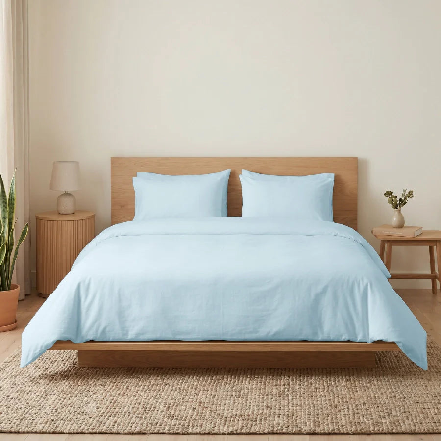 Fitted Bedsheet Set | 200TC Percale | 100% Cotton Bedsheet + 2 Pillow Cases [Sizes: King Bedsheets & Queen/ Double Bedsheets] - Solid-Pale-Blue