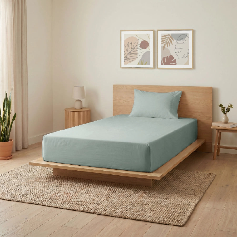 Bedsheet Set | 200TC Percale | 100% Cotton King Size Bedsheet + 2 Pillow Cases - Single - Sage green