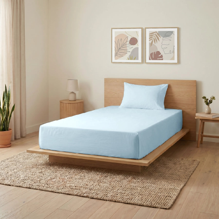Bedsheet Set | 200TC Percale | 100% Cotton King Size Bedsheet + 2 Pillow Cases - Single - Pale Blue