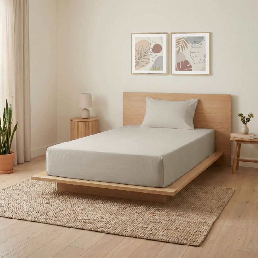 Bedsheet Set | 200TC Percale | 100% Cotton King Size Bedsheet + 2 Pillow Cases - Single - Beige
