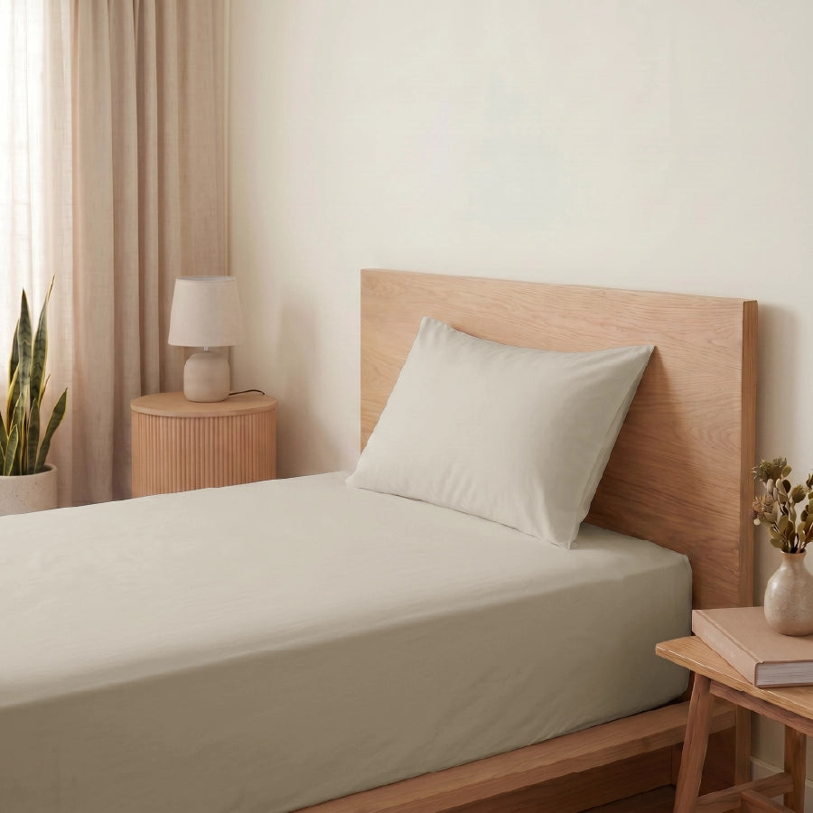 Bedsheet Set | 200TC Percale | 100% Cotton King Size Bedsheet + 2 Pillow Cases - Single - Beige