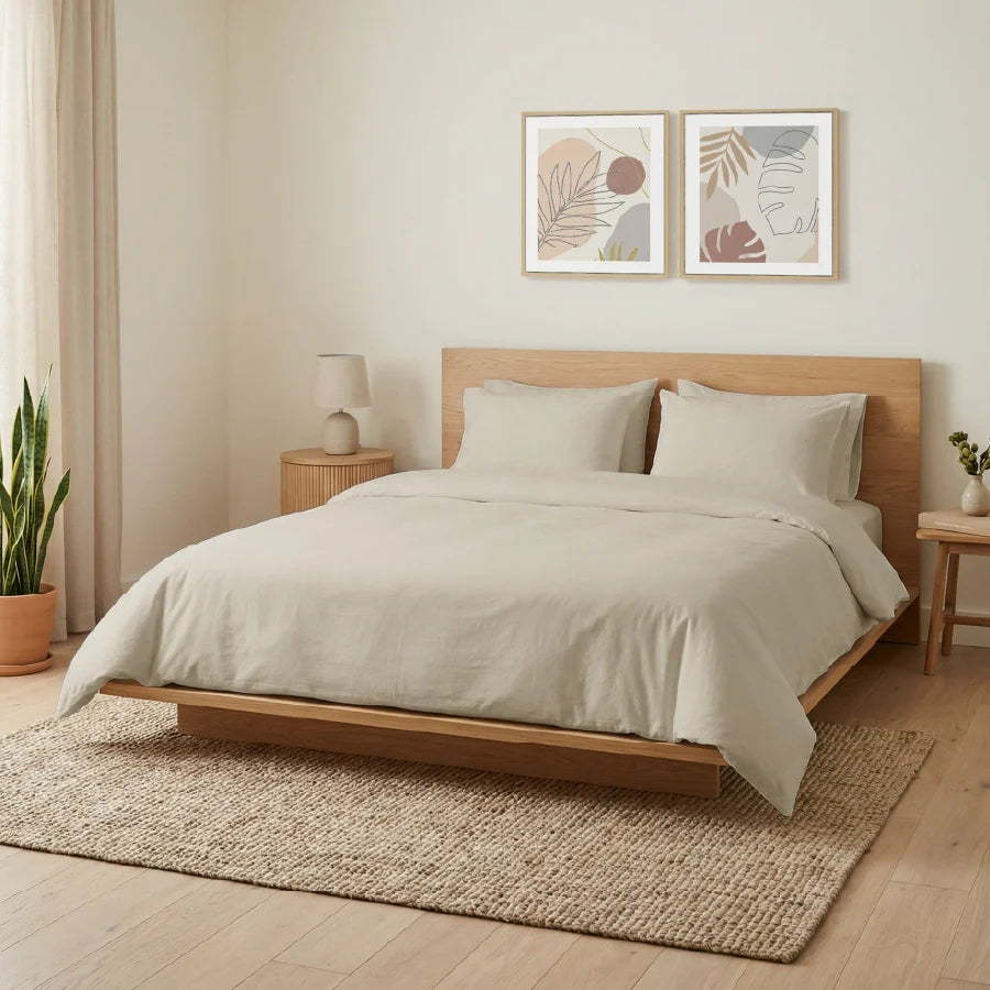 Bedsheet Set | 200TC Percale | 100% Cotton King Size Bedsheet + 2 Pillow Cases - Solid-Beige