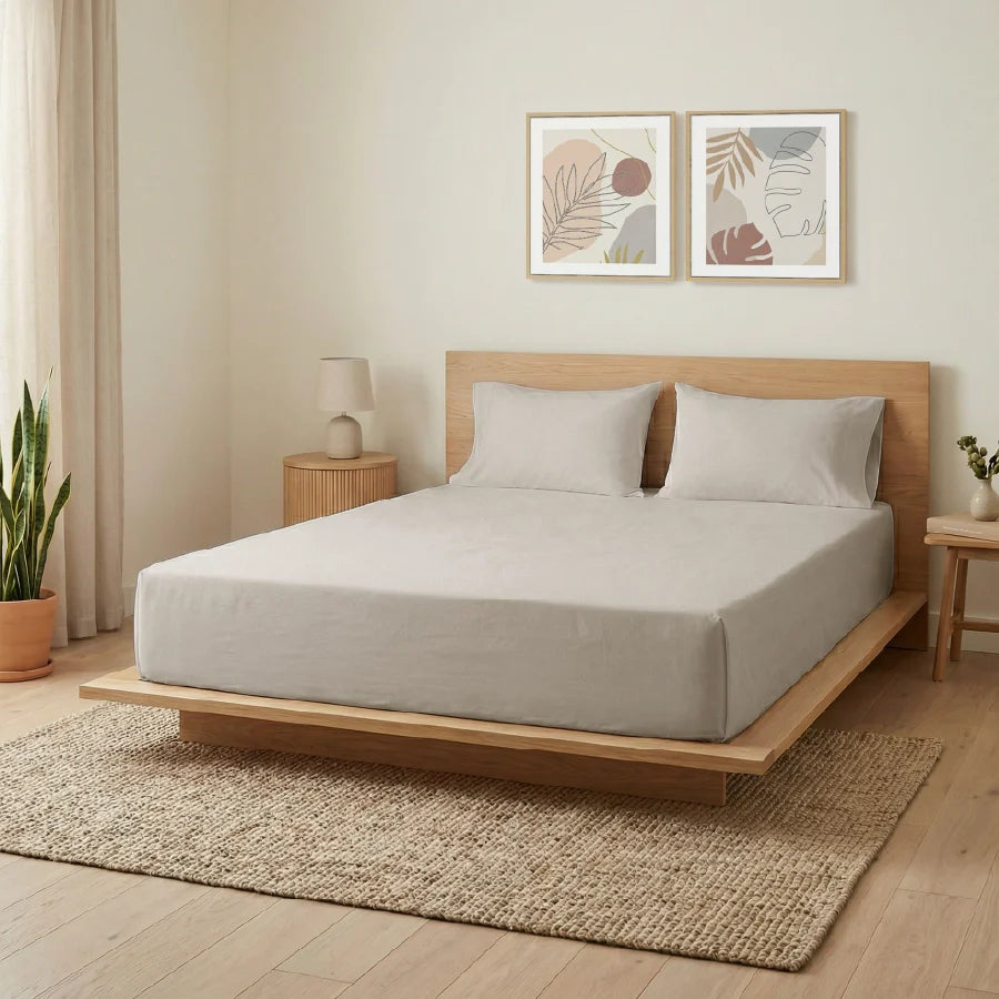 Bedsheet Set | 200TC Percale | 100% Cotton King Size Bedsheet + 2 Pillow Cases - Solid-Beige