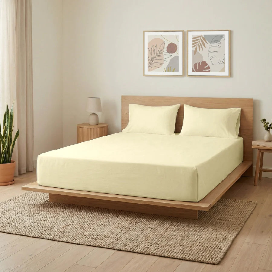 Bedsheet Set | 200TC Percale | 100% Cotton King Size Bedsheet + 2 Pillow Cases - Solid-Ivory