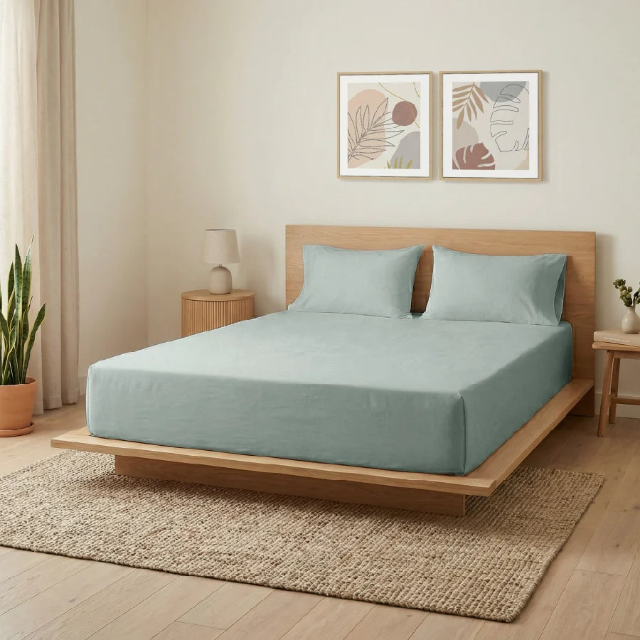 Bedsheet Set | 200TC Percale | 100% Cotton King Size Bedsheet + 2 Pillow Cases - Solid-Laurel-Green