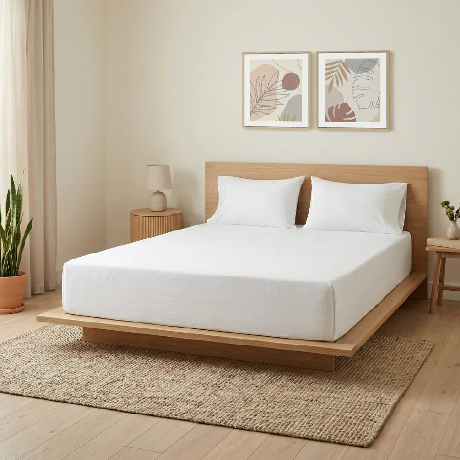 Bedsheet Set | 200TC Percale | 100% Cotton King Size Bedsheet + 2 Pillow Cases - Solid-White