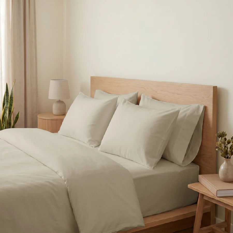 Bedsheet Set | 200TC Percale | 100% Cotton King Size Bedsheet + 2 Pillow Cases - Solid-Beige