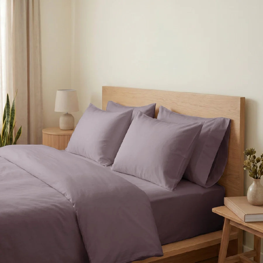 Bedsheet Set | 200TC Percale | 100% Cotton King Size Bedsheet + 2 Pillow Cases - Solid-Lilac