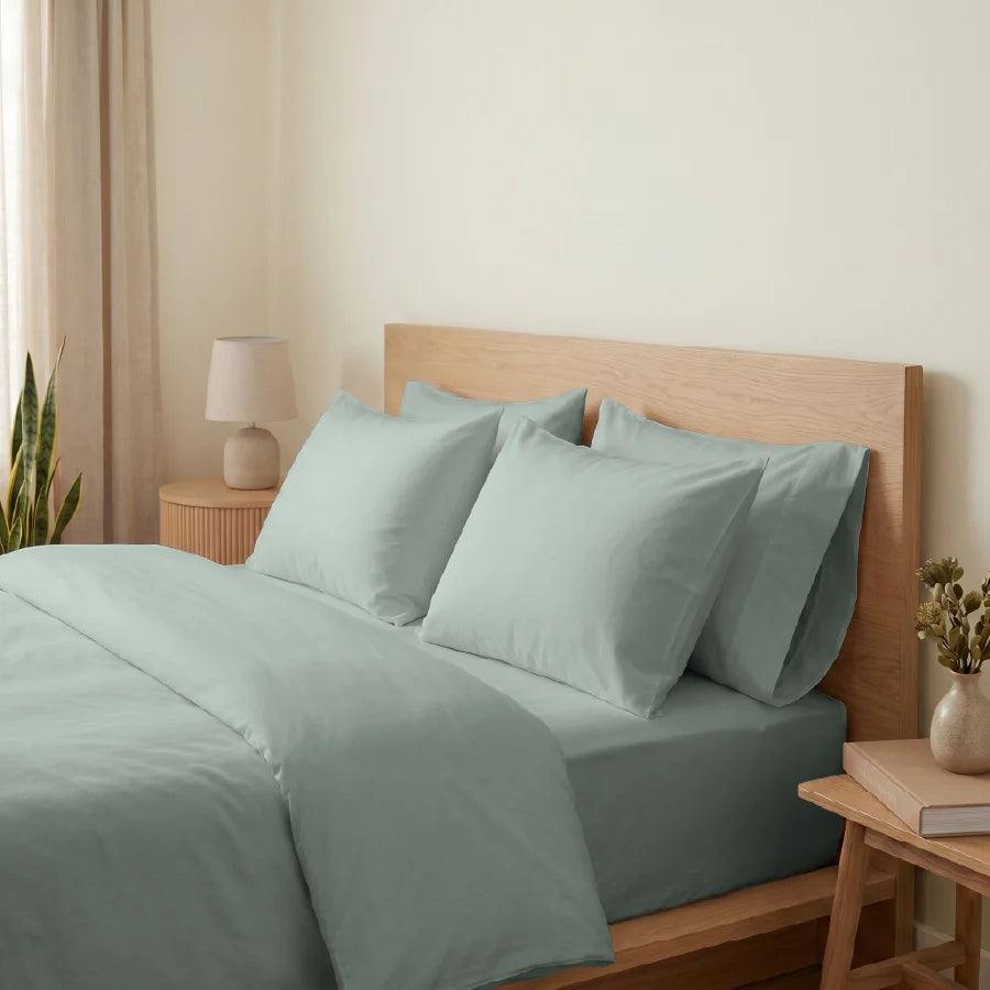 Bedsheet Set | 200TC Percale | 100% Cotton King Size Bedsheet + 2 Pillow Cases - Solid-Laurel-Green