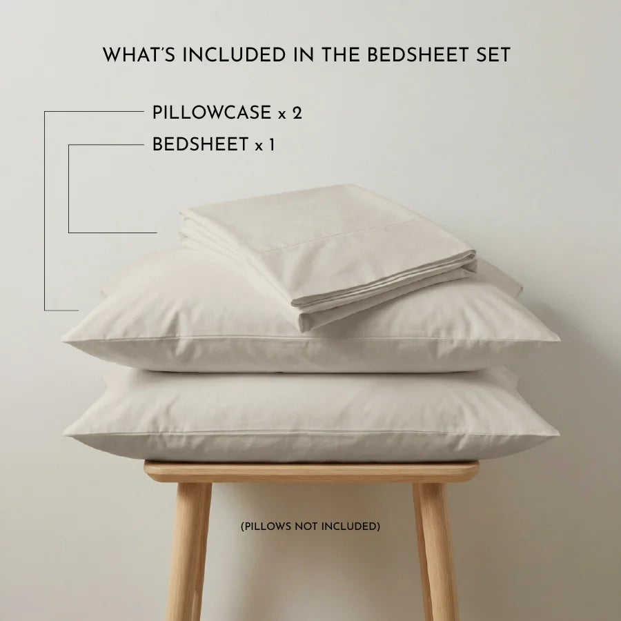 Bedsheet Set | 200TC Percale | 100% Cotton King Size Bedsheet + 2 Pillow Cases - Solid-Beige