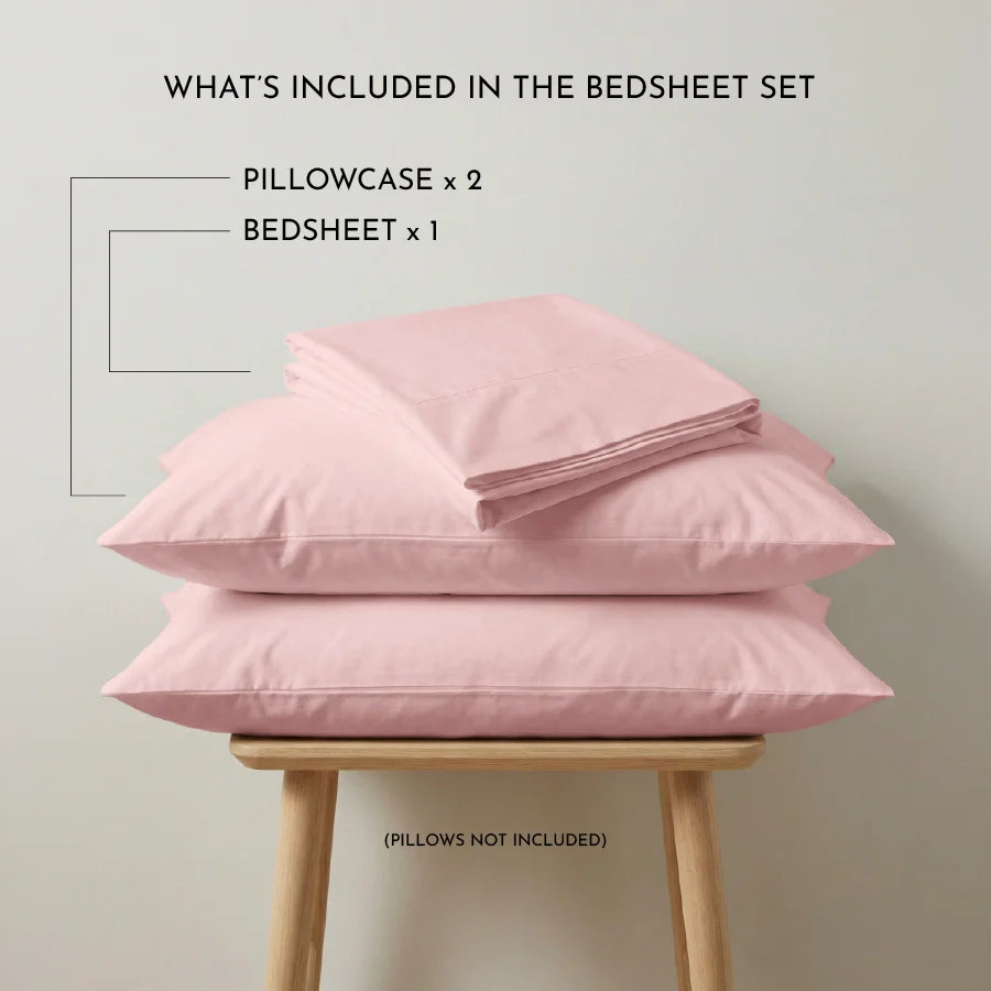 Bedsheet Set | 200TC Percale | 100% Cotton King Size Bedsheet + 2 Pillow Cases - Solid-Cameo-Rose