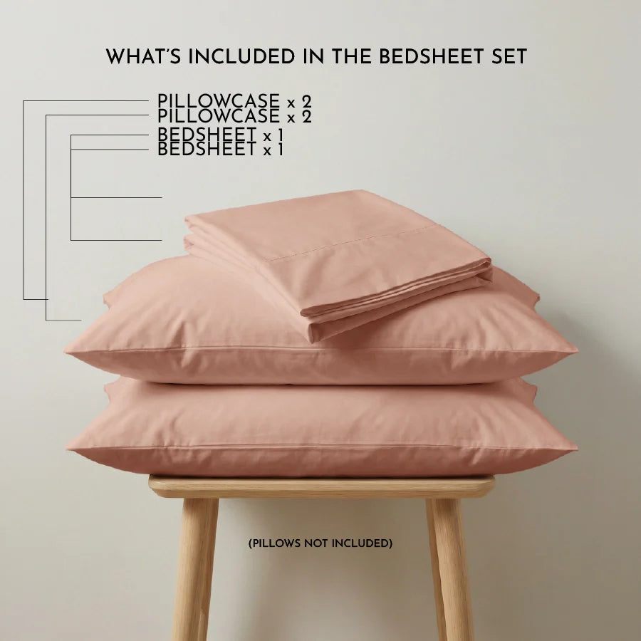 Bedsheet Set | 200TC Percale | 100% Cotton King Size Bedsheet + 2 Pillow Cases - Solid-Coral
