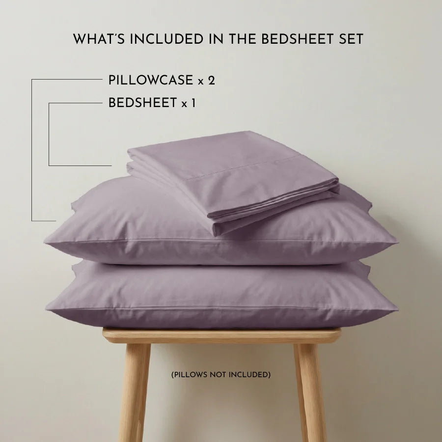 Bedsheet Set | 200TC Percale | 100% Cotton King Size Bedsheet + 2 Pillow Cases - Solid-Lilac