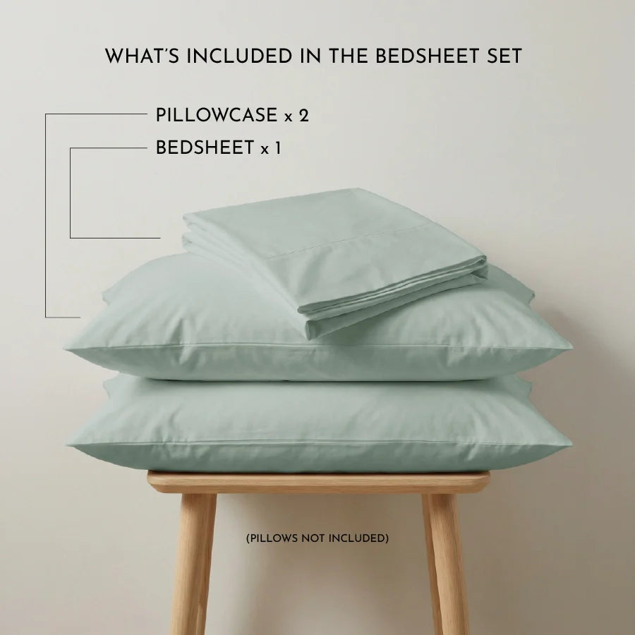 Bedsheet Set | 200TC Percale | 100% Cotton King Size Bedsheet + 2 Pillow Cases - Solid-Laurel-Green