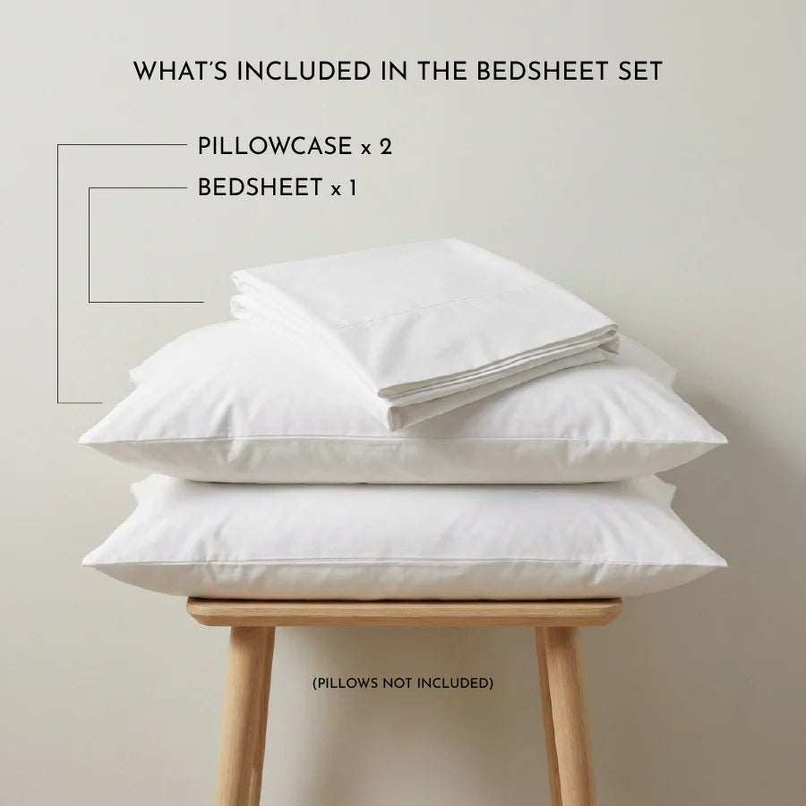Bedsheet Set | 200TC Percale | 100% Cotton King Size Bedsheet + 2 Pillow Cases - Solid-White