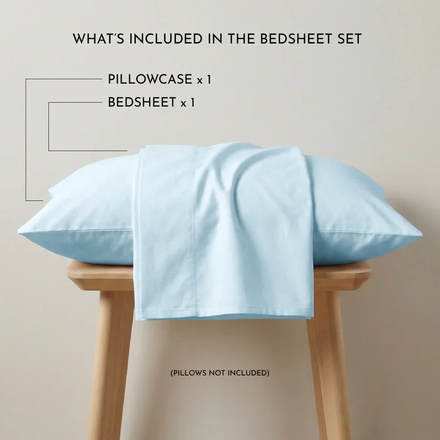 Bedsheet Set | 200TC Percale | 100% Cotton King Size Bedsheet + 2 Pillow Cases - Single - Pale Blue