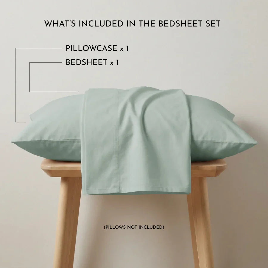 Bedsheet Set | 200TC Percale | 100% Cotton King Size Bedsheet + 2 Pillow Cases - Single - Sage green