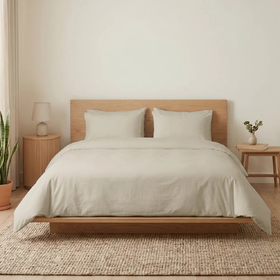 Bedsheet Set | 200TC Percale | 100% Cotton King Size Bedsheet + 2 Pillow Cases - Solid-Beige