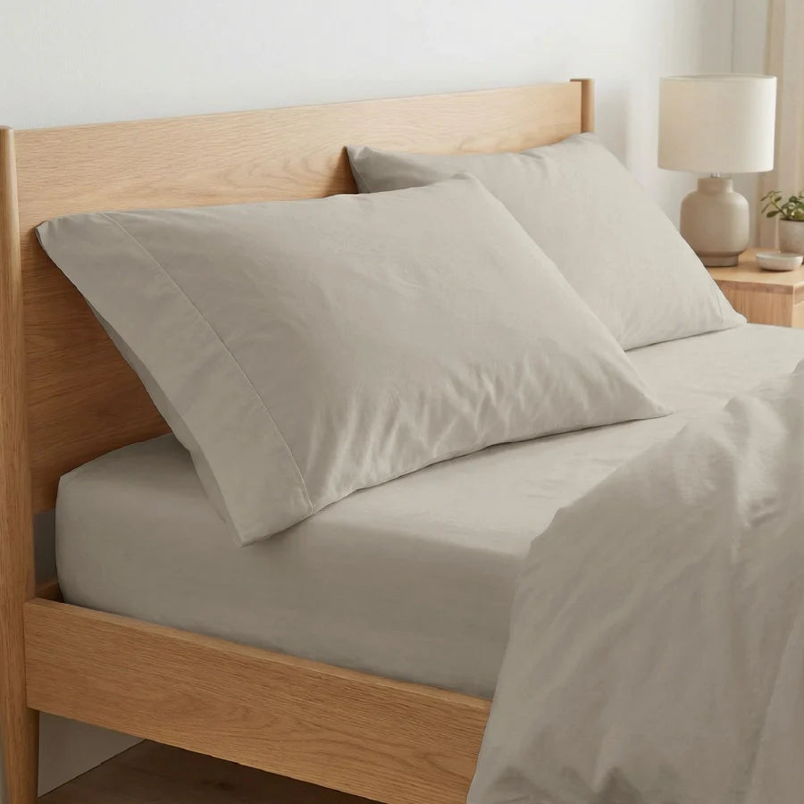 Pillow Cover | 200TC Percale | 100% Cotton | Pack of 2 Pillow Cases - Solid-Beige