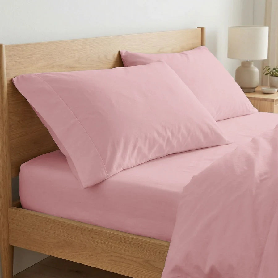 Pillow Cover | 200TC Percale | 100% Cotton | Pack of 2 Pillow Cases - Solid-Cameo-Rose