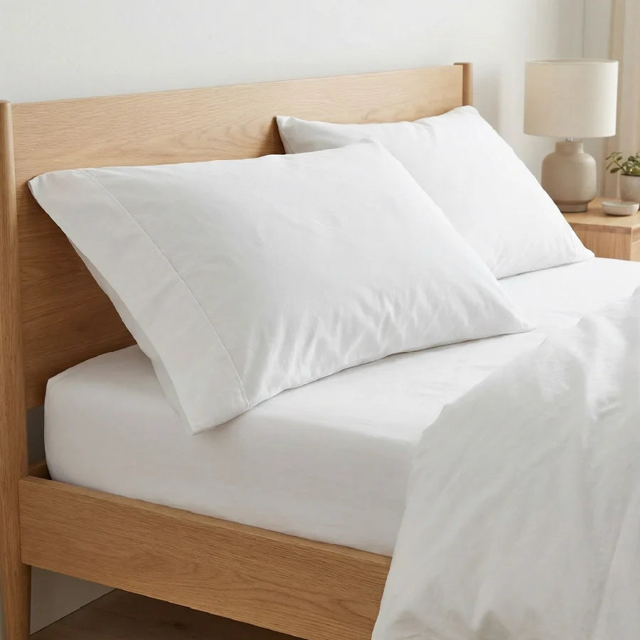 Pillow Cover | 200TC Percale | 100% Cotton | Pack of 2 Pillow Cases - Solid-White