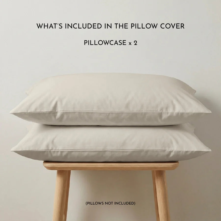 Pillow Cover | 200TC Percale | 100% Cotton | Pack of 2 Pillow Cases - Solid-Beige