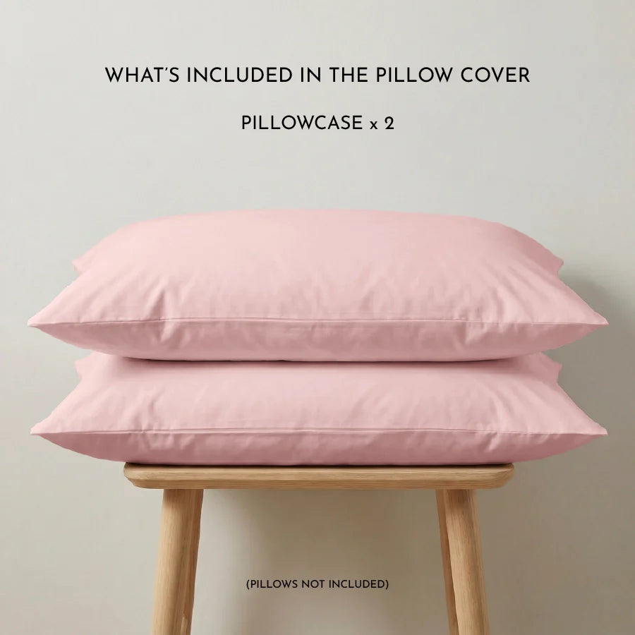 Pillow Cover | 200TC Percale | 100% Cotton | Pack of 2 Pillow Cases - Solid-Cameo-Rose
