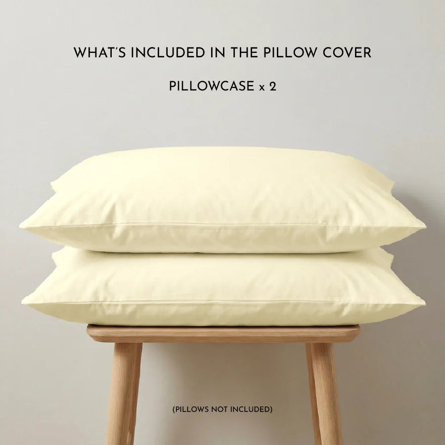 Pillow Cover | 200TC Percale | 100% Cotton | Pack of 2 Pillow Cases - Solid-Ivory