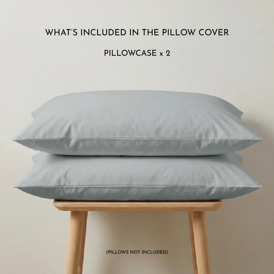 Pillow Cover | 200TC Percale | 100% Cotton | Pack of 2 Pillow Cases - Solid-Light-Grey