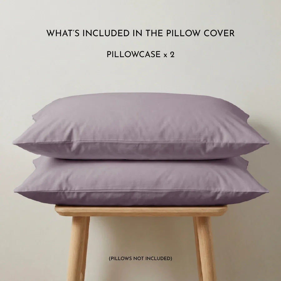 Pillow Cover | 200TC Percale | 100% Cotton | Pack of 2 Pillow Cases - Solid-Lilac