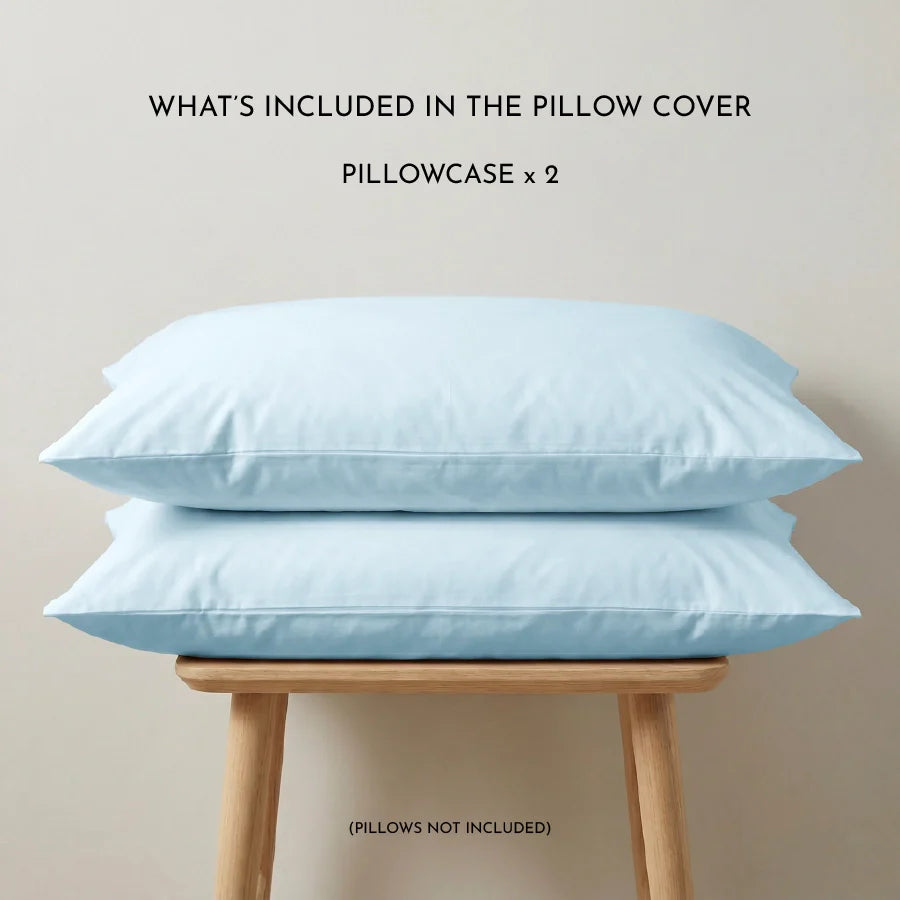 Pillow Cover | 200TC Percale | 100% Cotton | Pack of 2 Pillow Cases - Solid-Pale-Blue