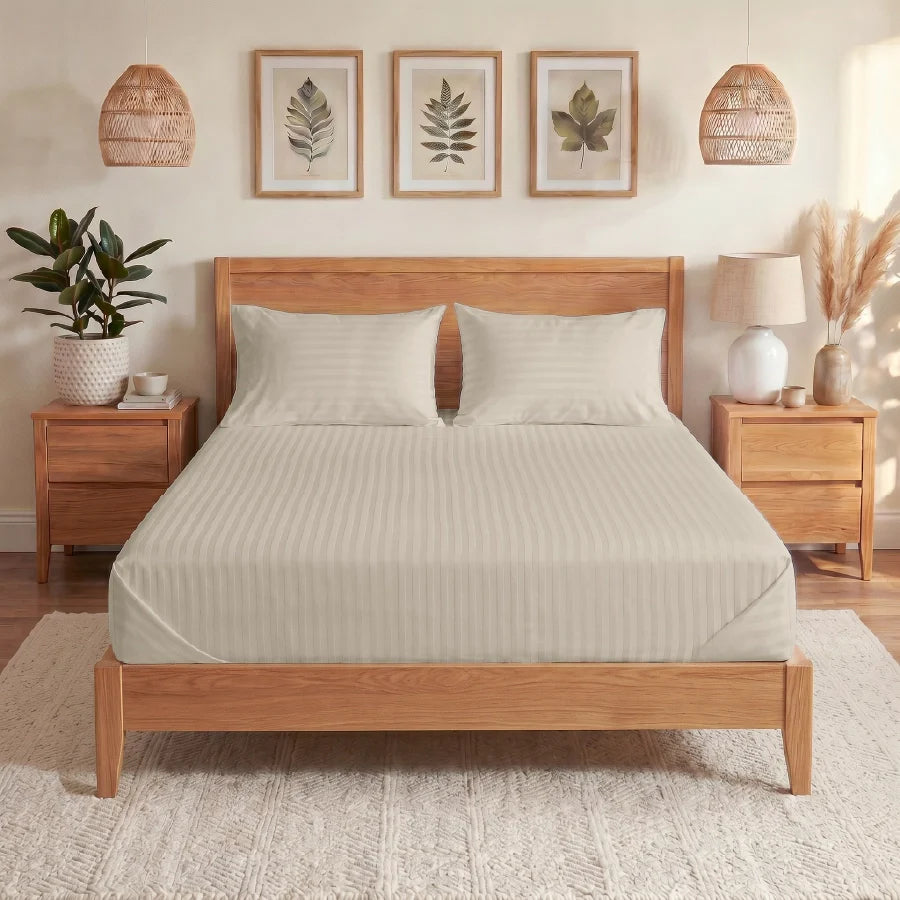 300TC Stripes Bedsheet Beige