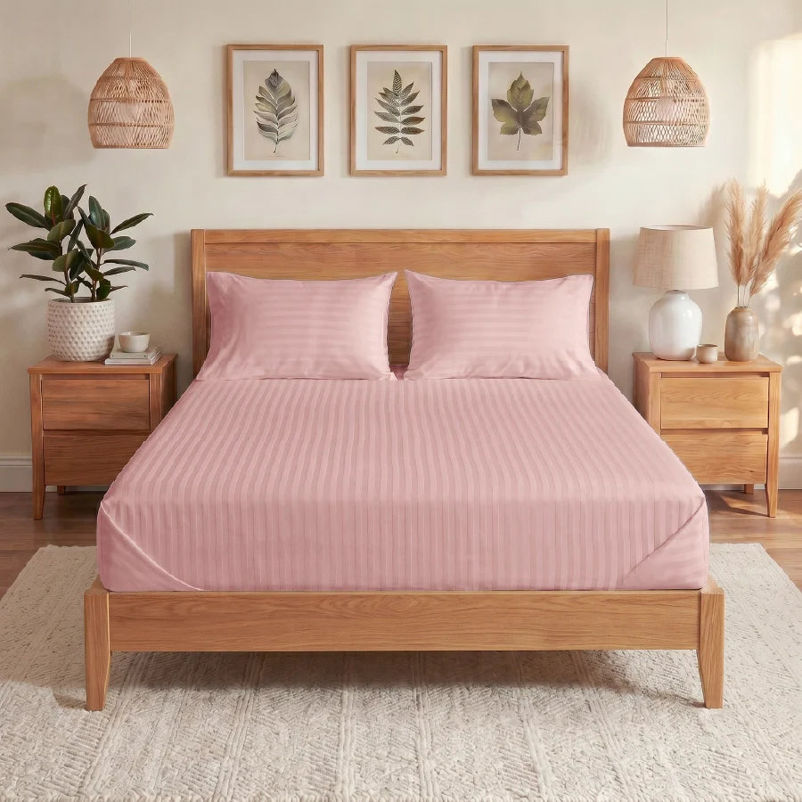 300TC Stripes Bedsheet Cameo Rose