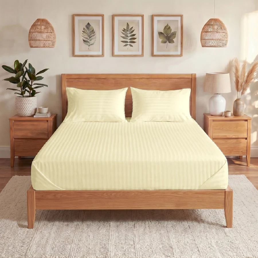 300TC Stripes Bedsheet Ivory