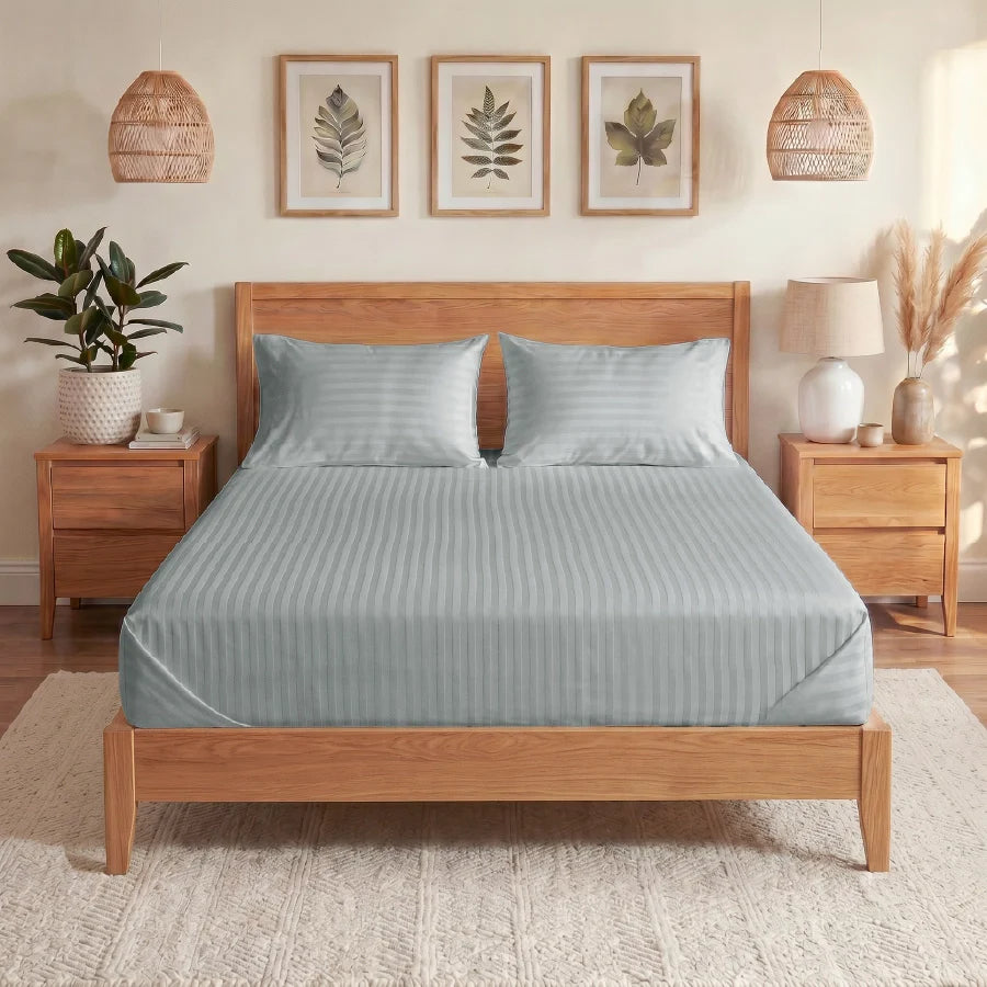 300TC Stripes Bedsheet Light Grey