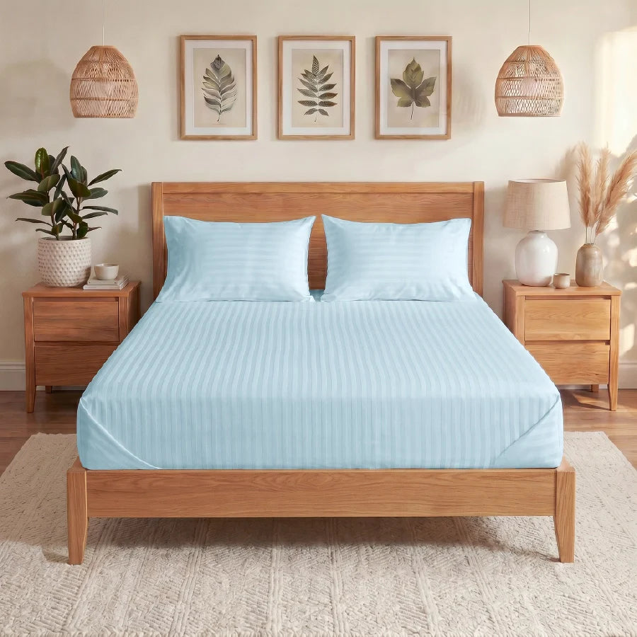 300TC Stripes Bedsheet Pale Blue