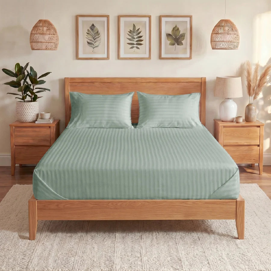 300TC Stripes Bedsheet Sage