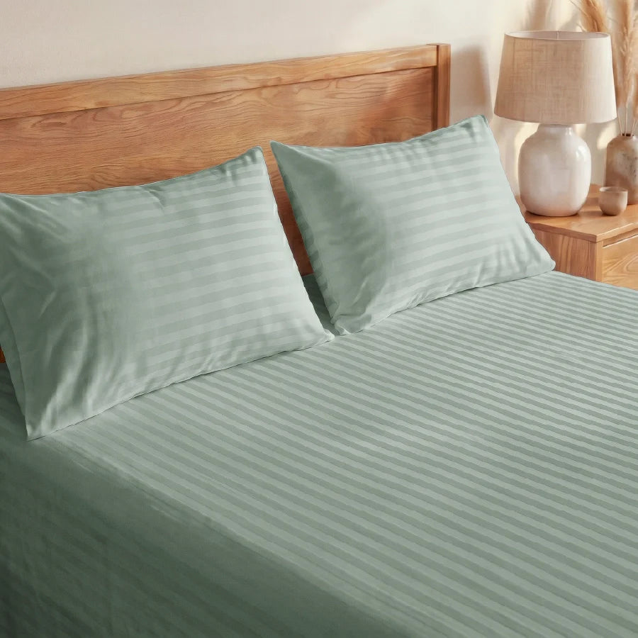 300TC Stripes Bedsheet Sage